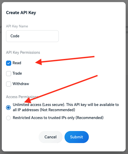 Kinesis API keys setup menu