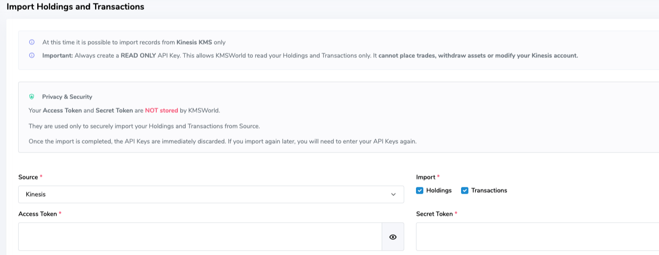 Import KMS transactions
