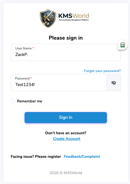 Login and sign up page